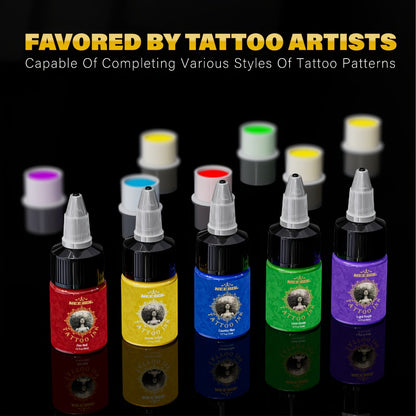 Tattoo Ink Set 14 & 21 Colors 0.5oz Per Bottle — Vibrant Long-Lasting Pigment Kit for All Tattoo Styles, Body Art & Permanent Makeup, Beginners & Professional Artists