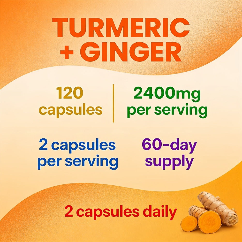 Turmeric And Ginger 2400 for MG - Contains Black Pepper - Supports Immune System, Physical Activity, And Healthy Energy Levels - 120 Capsules