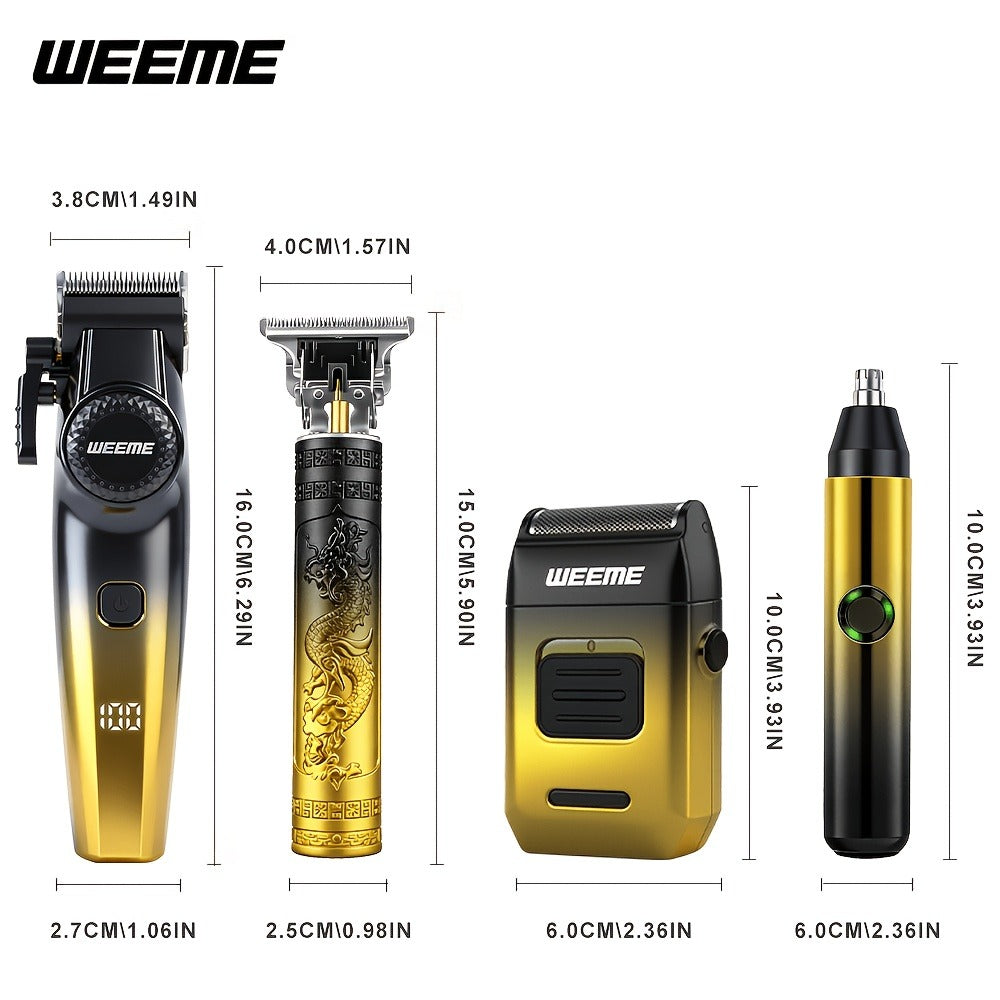 4pcs WEEME Men's Grooming Kit with Electric Shaver, Beard Trimmer & Nose Hair Trimmer - USB-Powered Rechargeable Hair Clipper System, 8 Guide Combs Suitable for Father, Boyfriend, Husband Gift for Holidays, Travel & Use