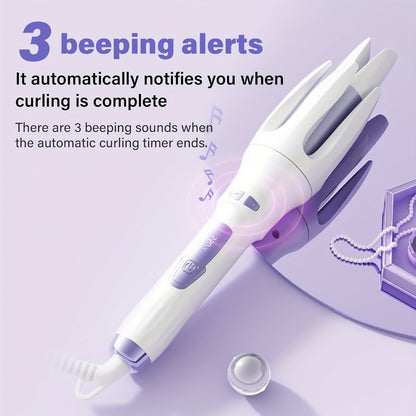 Automatic Hair Curler Rotating Barrel Electric Auto Curling Iron with US Plug Ceramic Tourmaline Hair Waver for Women Mom Birthday Gift Purple