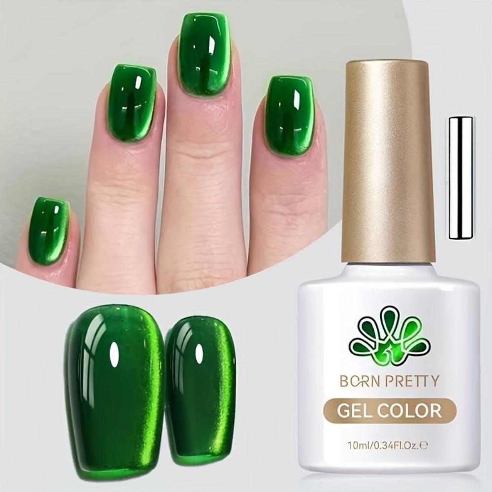 BORN PRETTY 0.34oz Imperial-Green Cat Magnetic Gel LED Soak-Off Gel for DIY Manicure, Long-Lasting, for Women And s