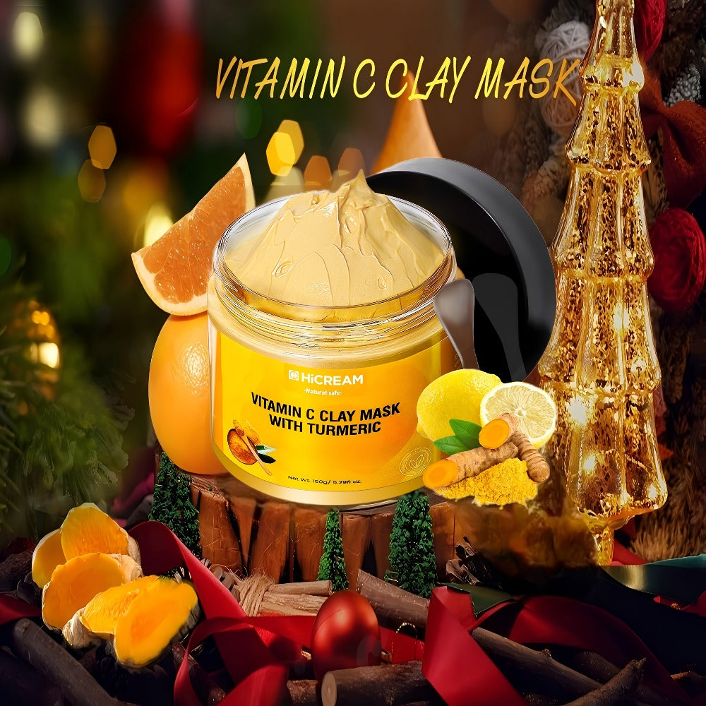 5.29 Oz Turmeric Vitamin C Clay Mask, Turmeric Facial Mud Mask, VC Cleansing Mask. Contains Natural Ingredients: Aloe Vera And Calendula, Making The Skin Fuller And Smoother, Low for Allergenic, Suitable for All Skin Types
