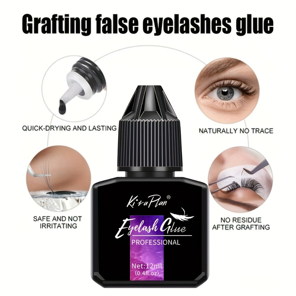 0.17oz/0.41oz Low-Allergy Eyelash Glue Suitable for Beginners & DIY - Instant Strong Hold Lash Adhesive with Quick-Dry Formula, 6-7 Weeks Retention for Lash Extensions, Suitable for Home Use & Cluster Lash Application