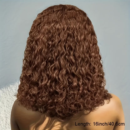 Human Hair Bob Wig Curly 4x4 HD Lace Closure — Reddish Brown #33 Pre-Plucked Glueless Brazilian Short Bob with Baby Hair, 20 Inch Red Brown Color Wig for Women