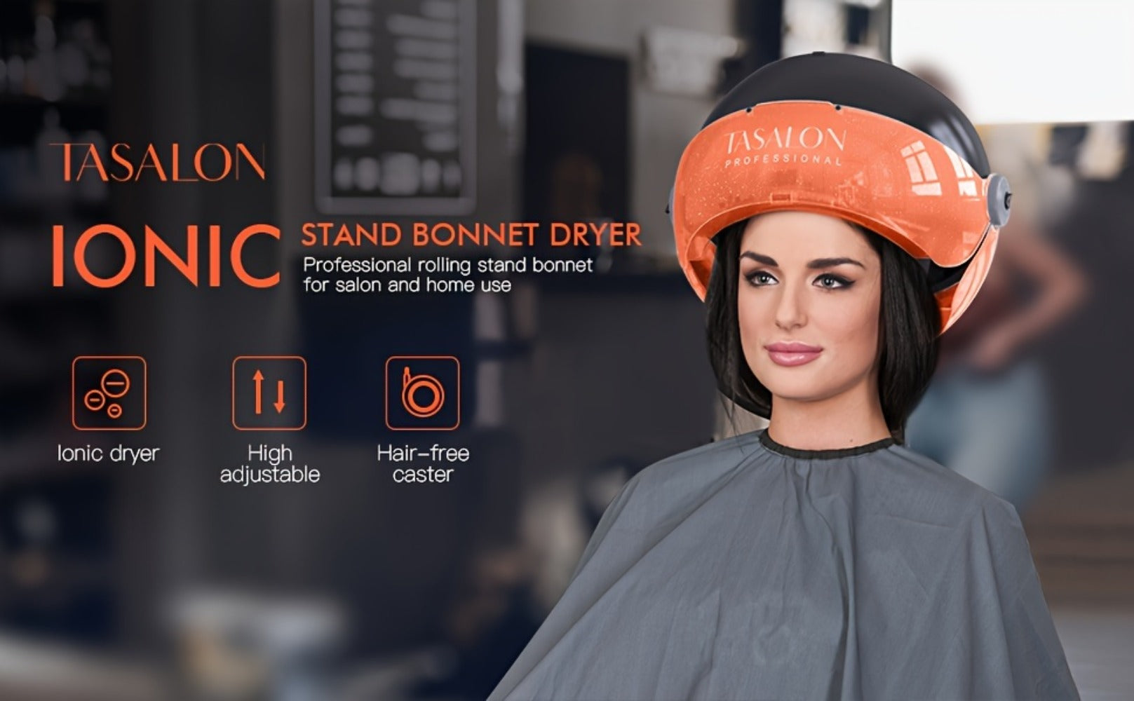 Ionic Hooded Hair Dryer, 1875W Professional Standing Hair Dryer Bonnet with 3 Temperature Settings, Height Adjustable Rolling Hair Dryer On Wheels, Sit Under Hair Dryer for Home & Salon