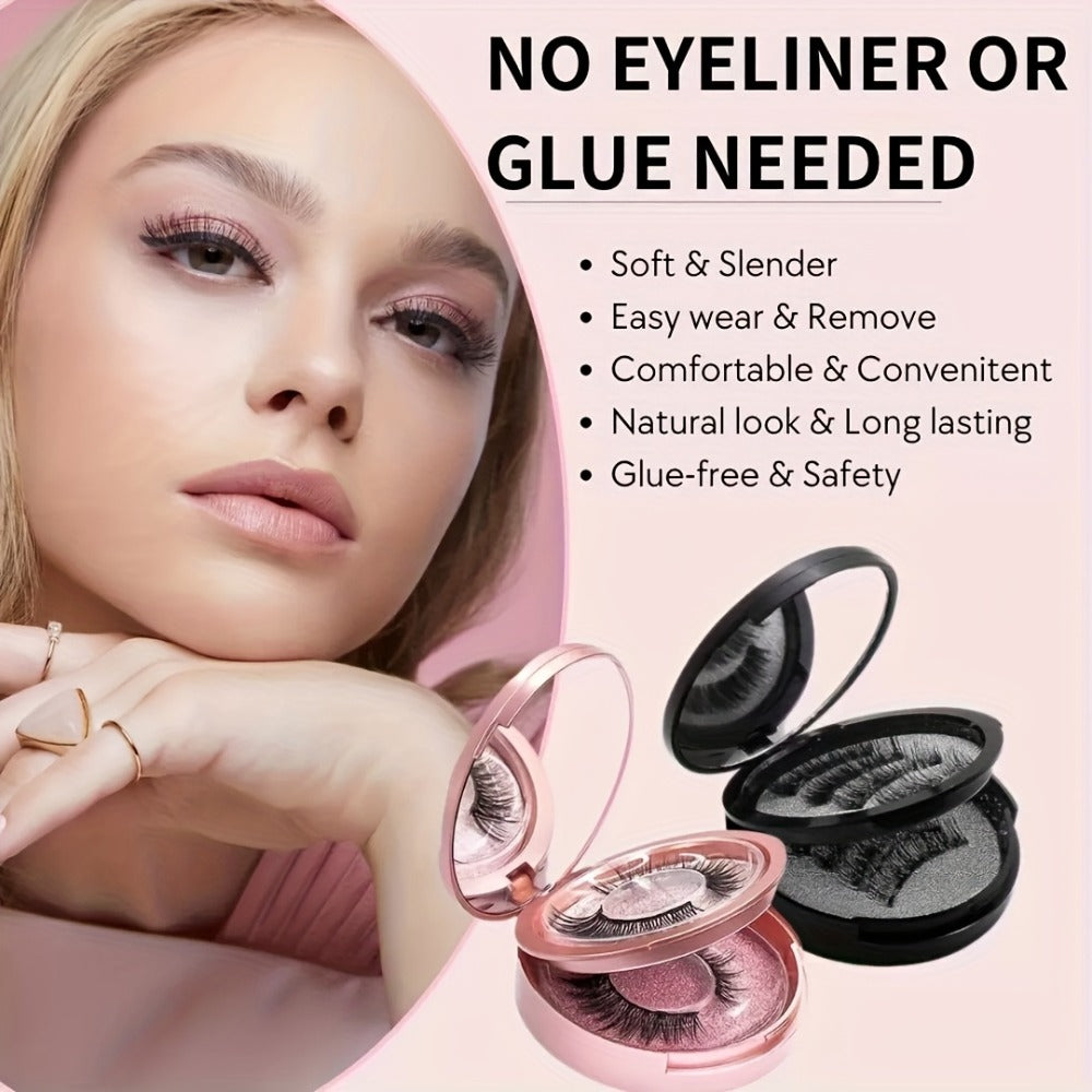 8 Pairs of Natural Glue Free 3D False Eyelashes, No Eyeliner, Reusable Dual Magnetic False Eyelashes Set, with Clip, Reusable, Waterproof, Glue Free, Easy to Wear At Christmas, Ladies Gift
