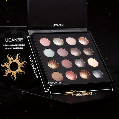 Eyeshadow Palette 16 Colors with 15 Brushes — Baked Matte Shimmer & Metallic Eye Shadow Set, High Pigment Long-Lasting Waterproof, Natural Nude & Coral Tones for Women & Girls, Complete Makeup Kit