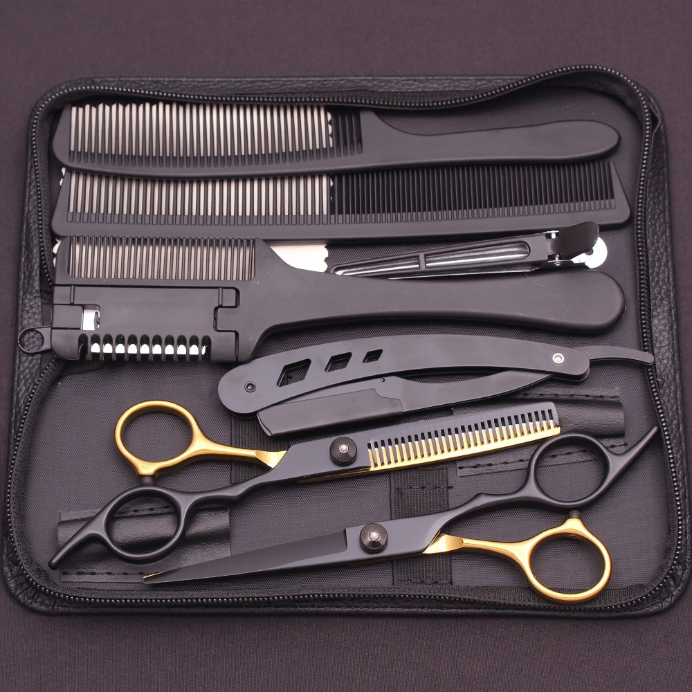 6. 0'' Stainless Steel Hair Cutting Scissors, Thinning Shears, Hairdressing Comb, Razor Set for Salon And Home Use, Dropshipping C1001