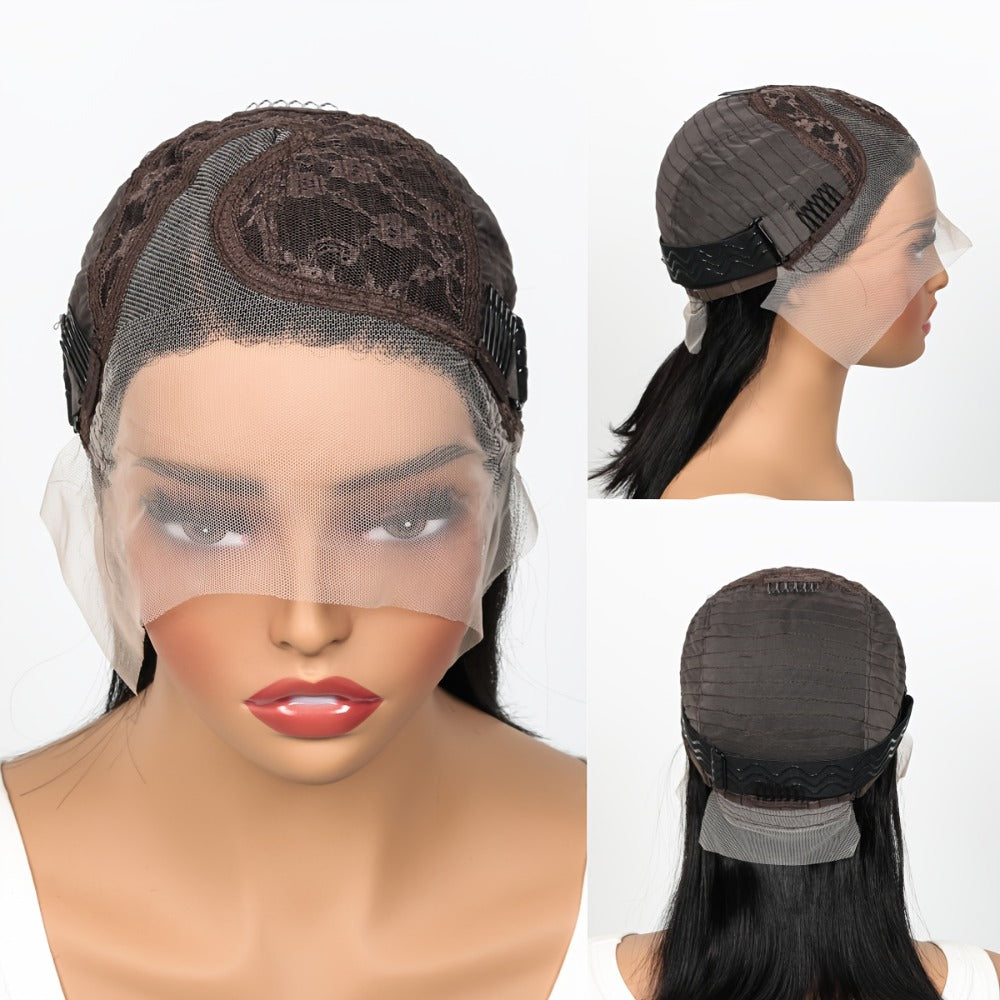Lace Front Bob Wig Human Hair T Part 13x4 Pre-Plucked 180% Density Straight Side Part Natural Black Women 8 10 12 14 Inch Short Wig