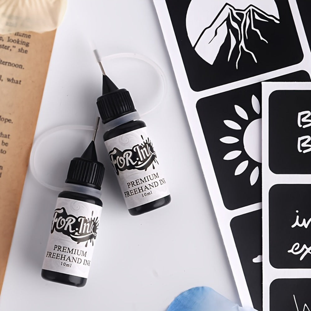 8 Bottles For. Ink Tattoo Ink Set, Mixed Color System, Hollow Template Stencils, Semi-Permanent Body Art, Waterproof, Long-Lasting, Creative Design for Parties, Holidays, Special Occasions