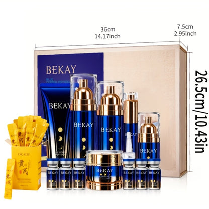 Skincare Gift Set Blue Copper Peptide & Astragalus 12pcs Box - Day Night Cream Sleep Mask Firming Brightening for All Skin Types - Valentine's Day Gift for Women