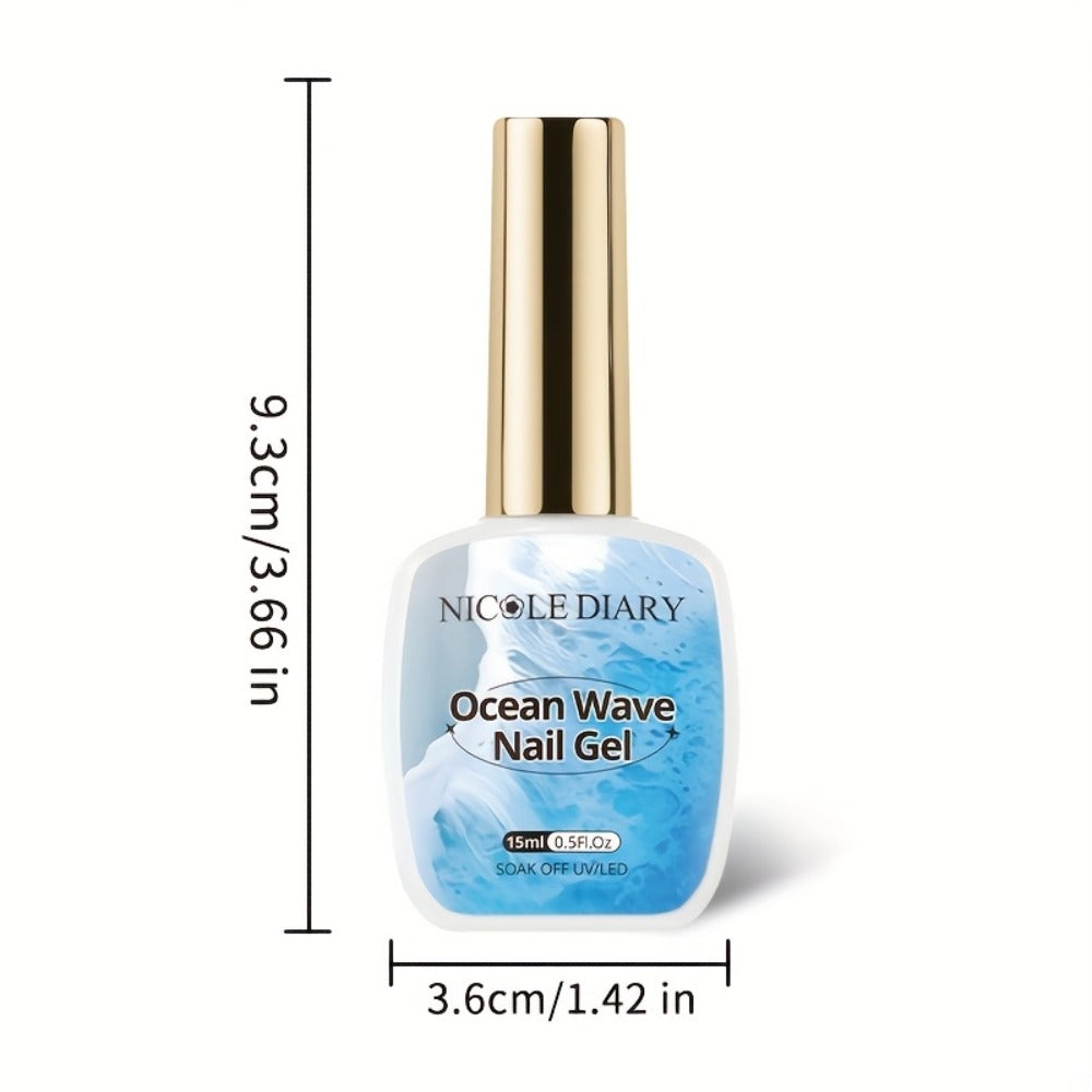 NICOLE DIARY 0.51oz Blue Sea Wave Bubble Gel Nail Polish - Marble Watercolor Ink Nail Art, at Home, Long-Lasting Glossy End, No Resin Remover Needed