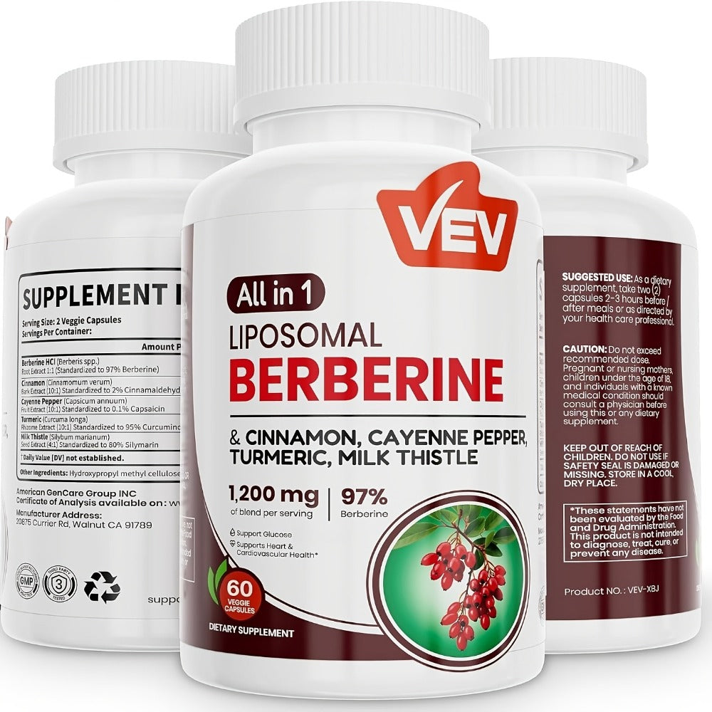 VEV Berberine Capsules, Cayenne Pepper Drops, Berberine Supplement With Ceylon Cinnamon, Cayenne Pepper, Turmeric, Milk Thistle, For Adults, Daily Gifts