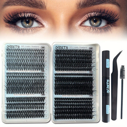 Cluster Lash Extension Kit 720pcs with Glue & Tweezers — 30D–100D, 6 Styles & Lengths, Lightweight Long-Lasting, No Irritation, 100% Handmade for Natural & Volume Look