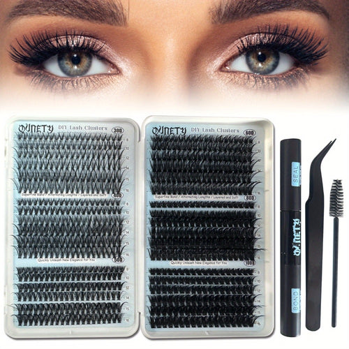 Cluster Lash Extension Kit 720pcs with Glue & Tweezers — 30D–100D, 6 Styles & Lengths, Lightweight Long-Lasting, No Irritation, 100% Handmade for Natural & Volume Look