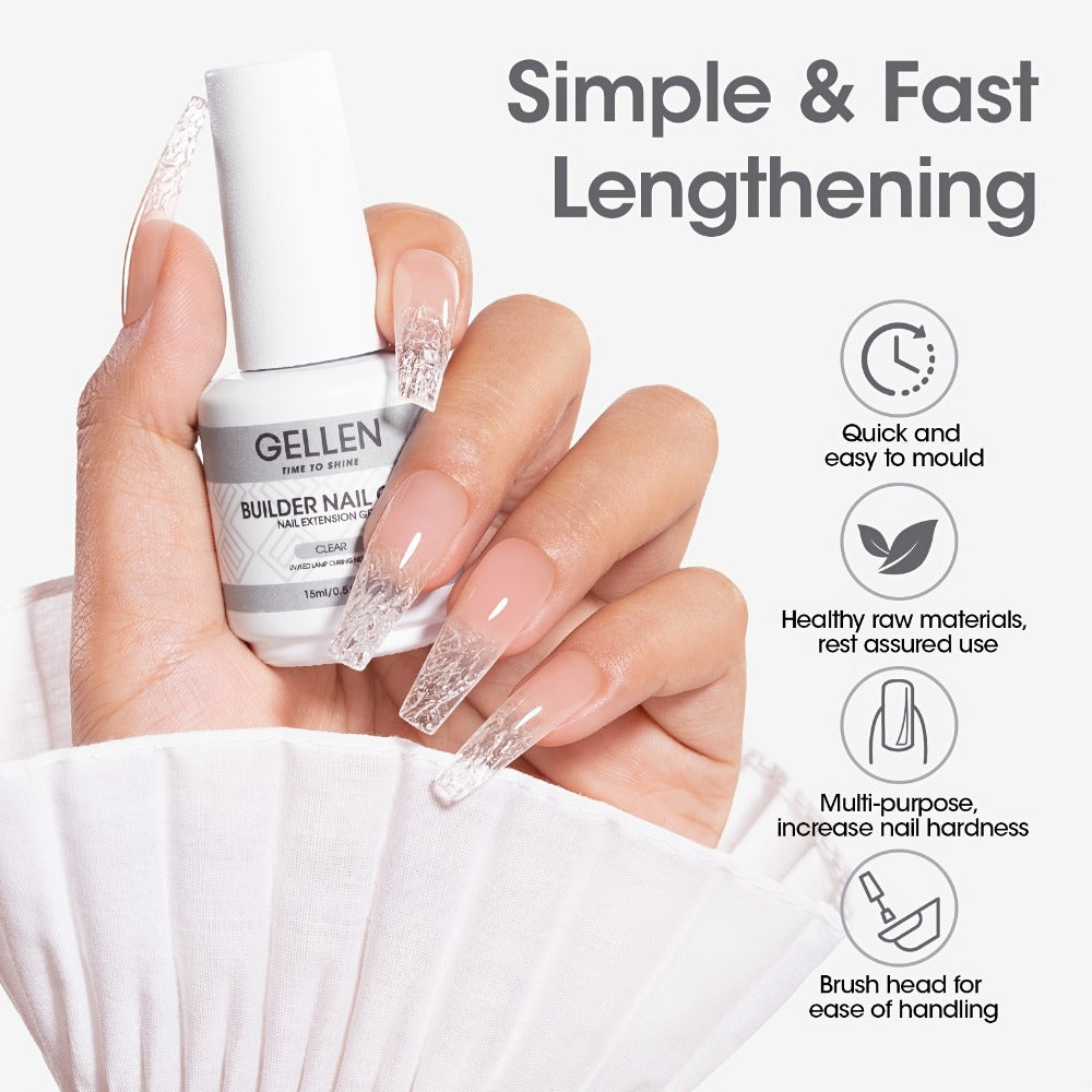 Gellen Builder for Nail Gel, 7-In-1 Clear Gel Builder for Nail Thickening 2pcs, LED for Nail Lamp Cured Hard Gel for Nail Strengthener Extension Gel Base Rhinestone for Nail Glue Gel Soak Off Gel Builder Base for Nail Art, 15Ml 0.51Fl Oz