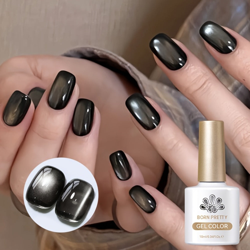 BORN PRETTY 0.34oz Black Glass Bead Black Color Cat Magnetic Gel Nail Polish With A Delicate Magnetic Powder Effect And Shiny Soak Off Gel