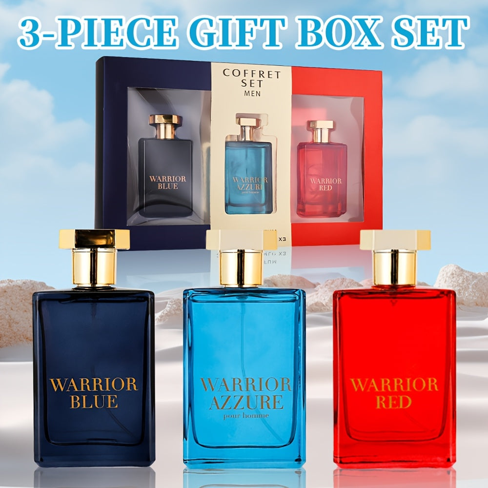 3.4fl.oz Warrior Blue Men's Eau De Toilette - OR 3pcs EDT Gift Set (3.4fl.oz Each) | 3 Long-Lasting Scents, Perfect Holiday & Dating Gift