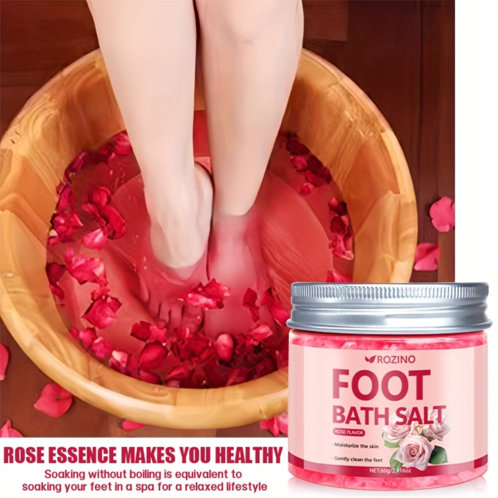 [ROZINO Foot Bath Salt] 60g ROZINO Foot Bath Salt - Hypoallergenic Sea Salt, Moisturizing & Cracked Heels, 20-Min Relaxing Soak for Dry Feet, Post-Exercise & Bedtime Routine, Oceaninspired Design
