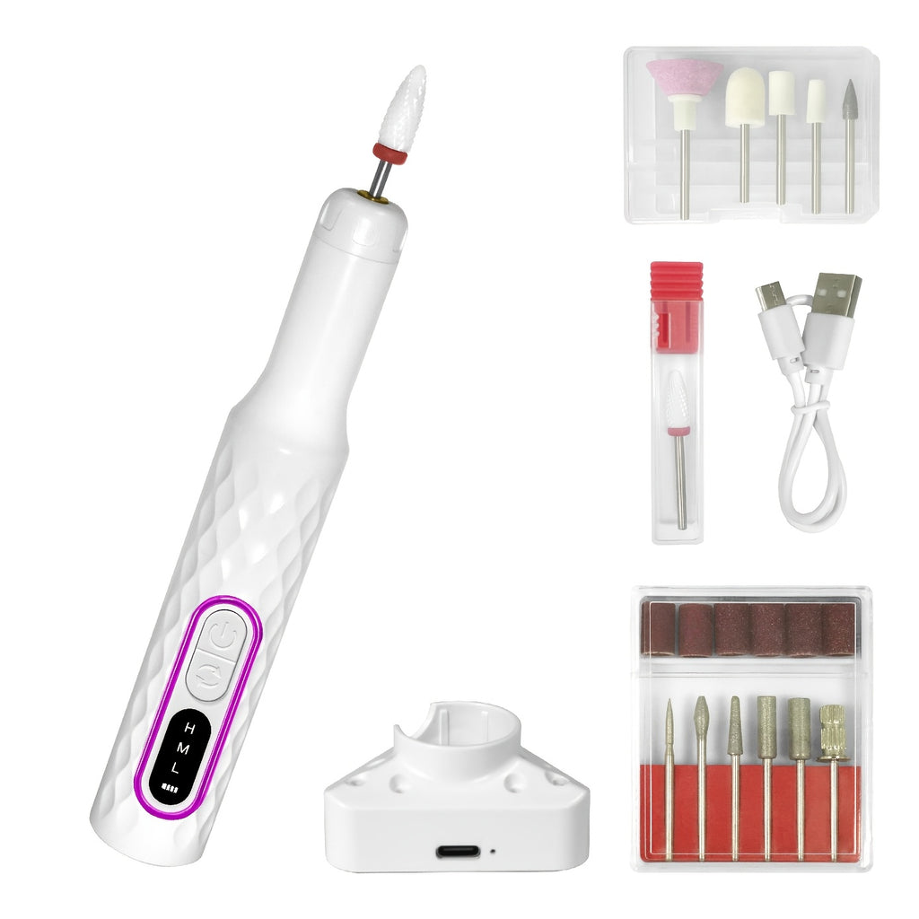Electric Nail Drill with Portable File And Accessory Bits for Manicure And Nail Care, Featuring Adjustable Speed.