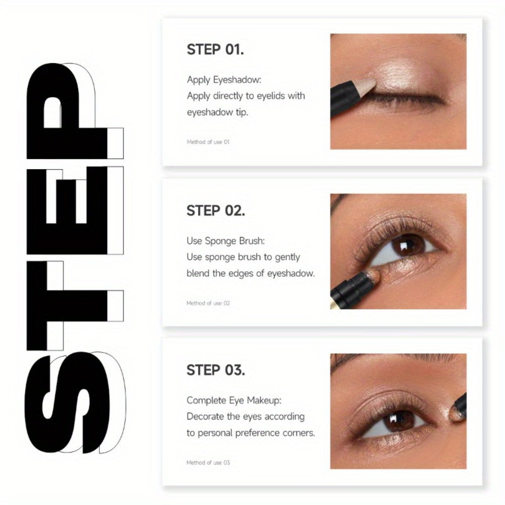 Metallic Eyeshadow Stick Set 9pcs — Waterproof Long-Lasting Eye Makeup Kit with Brush, Shimmer Crayon, Eye Brightener, Highlighter & Eyeliner Pen