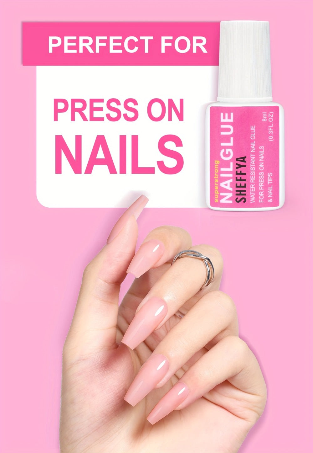 SHEFFYASuper Strong Nail Glue for Press On Nails, Nail Tips & Acrylic Nails (0.27oz) Brush On Glue for Press Ons, Tips & Acrylics - Long Lasting, Maximum Strength, Mess-Free Application