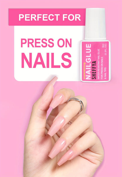 Nail Glue for Press On Nails Strong Bond Brush-On 0.27oz Long Lasting Maximum Strength for Nail Tips Acrylic Nails Mess-Free SHEFFYA 2 5 10pcs
