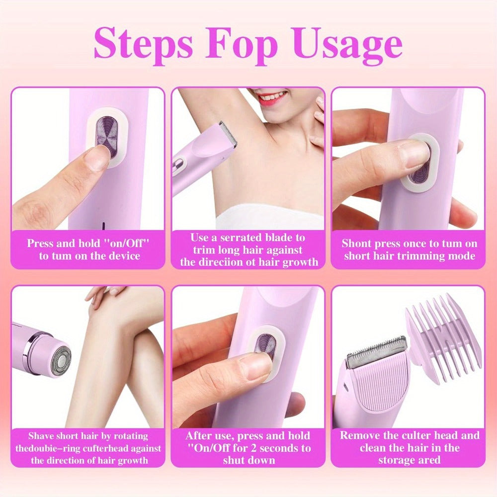 2-in-1 Dual-Head Electric Shaver, Perfect for Facial & Body Hair Removal, Intimate Areas, Leegs, Bikini Line, Underarms - Rechargeable Lithium Battery, USB Charging, Ideal Holiday Gift, Hair Removal Shaver|Modern Shaver Design|Stainless Steel Blades