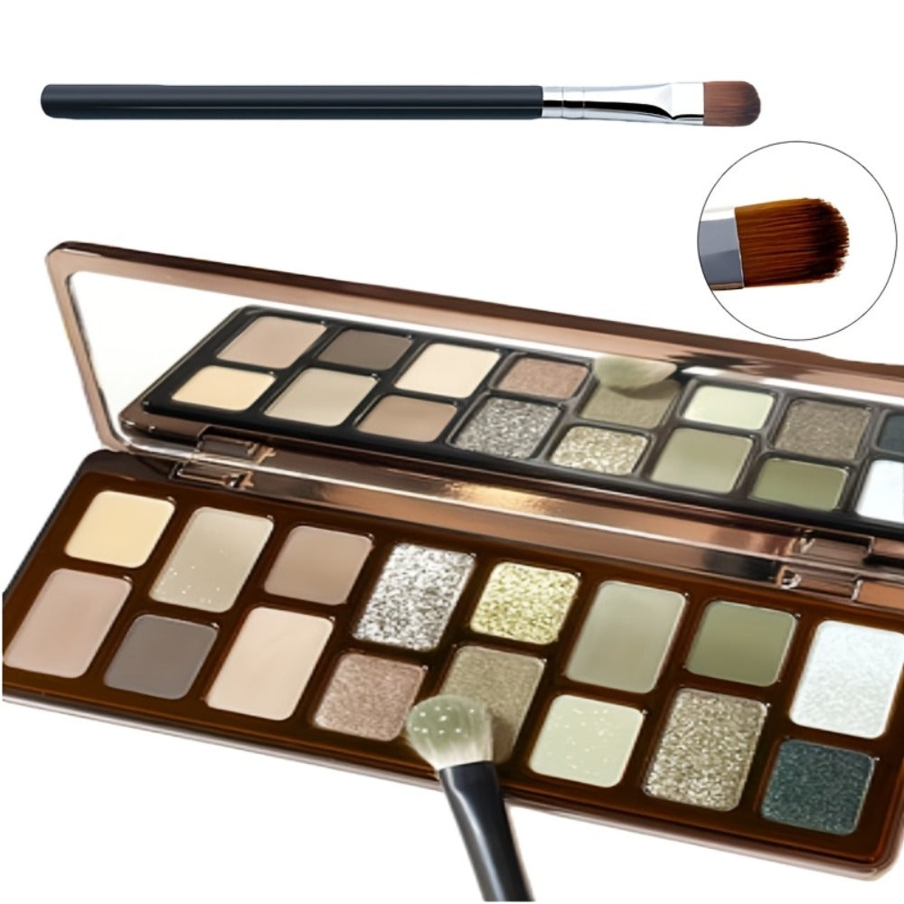 Eyeshadow Palette 16 Colors - Smoky Retro Matte Glitter Pearlescent Shades, Gray Green Earthy Tones with Highlight Blush, Compact Travel