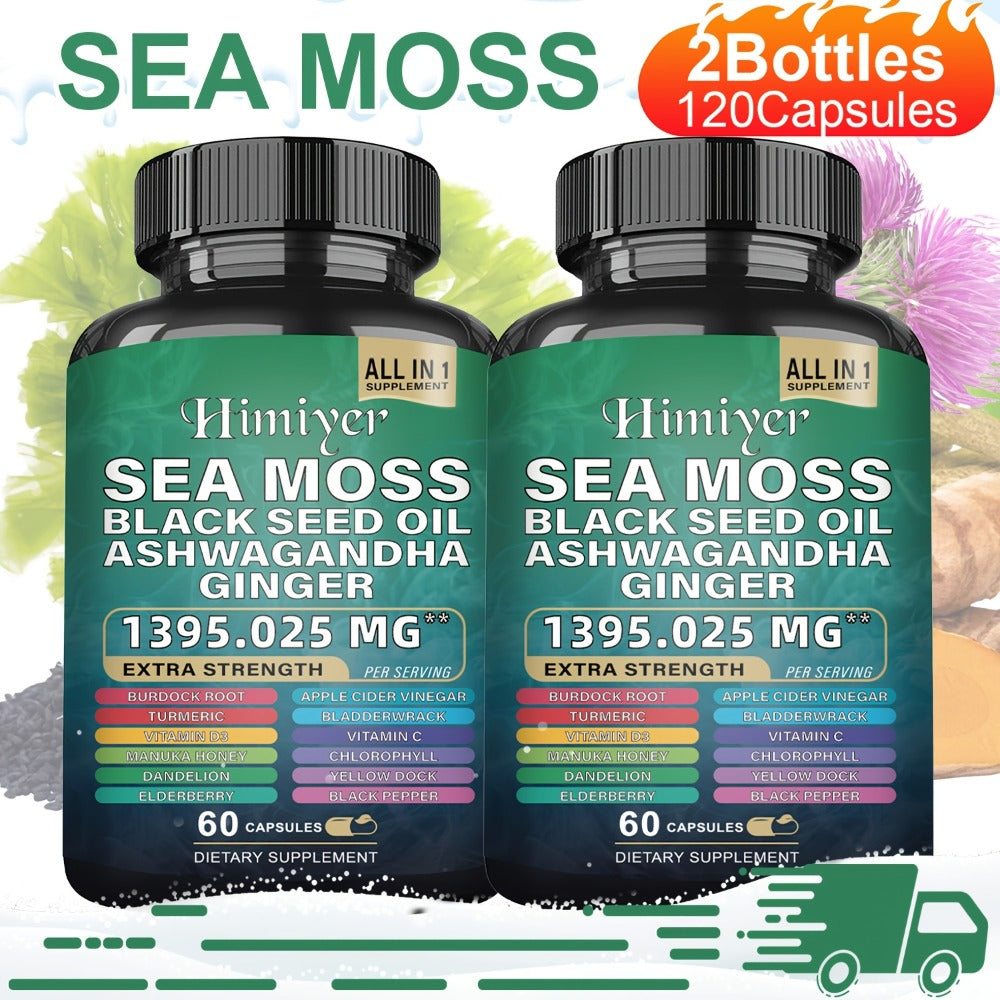 Sports Health Pack, Shilajit And Seamoss Ginger South African Drunken Eggplant Capsule, Sea Moss 350 Mg, Black Seed Oil 200 Mg, Ashwagandha 200 Mg, Ginger And Shilajit 300 Mg, Rhodiola Rosea 100 Mg, 1395mg+700mg Complete Supplement