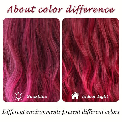 Long Wavy Ombre Purple Wig with Bangs 26 Inch Body Wave Side Part | Ombre Rose Red Dark Purple Heat Resistant Synthetic Wig for Daily Party Costume Halloween