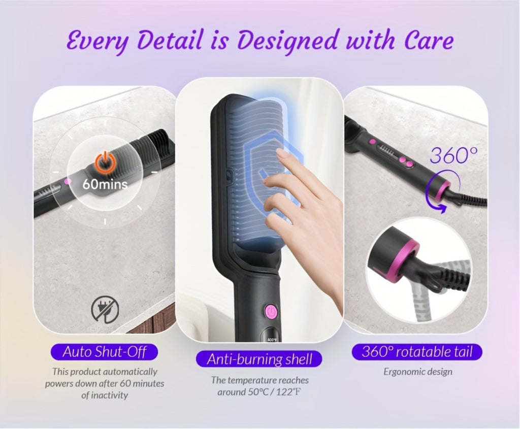 Hair Straightener Brush, Ionic Hair Straightening Brush Flat Iron For Women, Anti-Scald Straightening Comb For Home Salon, Precise Temperature Control, Auto Shuts Off, Holiday Essentials, Gifts For Mother'S Day, Girl Stuff, Wow Hair Products