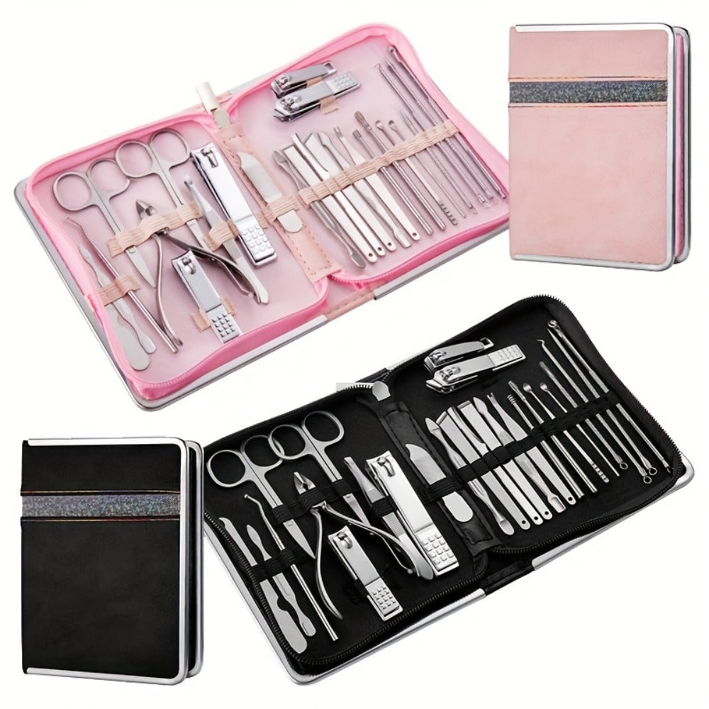 [Christmas Essentials] 26pcs Manicure Set Stainless Steel Nail Clippers Cuticle Nipper Pedicure Care Tool Dead Skin Scissor Cleaning Grooming Kit Christmas Essentials