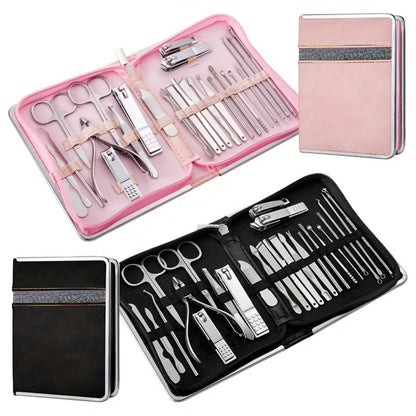 Manicure Set 26pcs Stainless Steel Nail Clippers Cuticle Nipper Pedicure Care Tools Dead Skin Scissors Grooming Kit Pink Gift Set Women