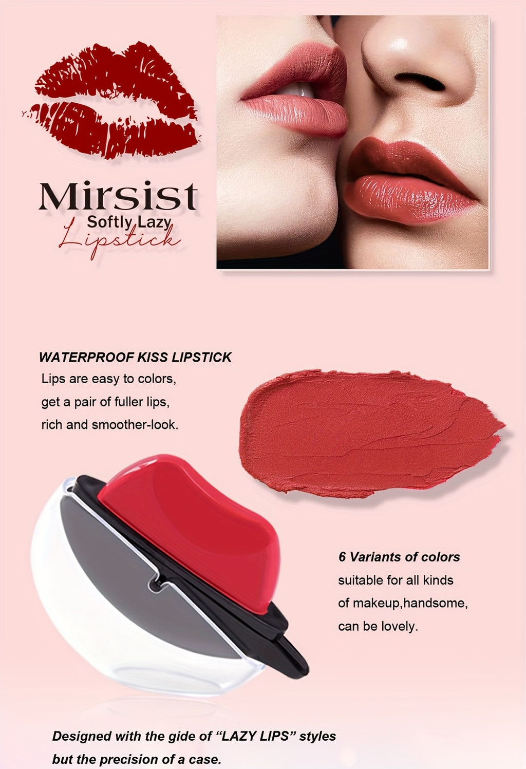 6pcs Lipstick Set, Matte Color Changing Jasmine Scent, Non-Fade Lip Shaped Lipstick Gift Set, Ideal Lip Makeup Gifts for Women