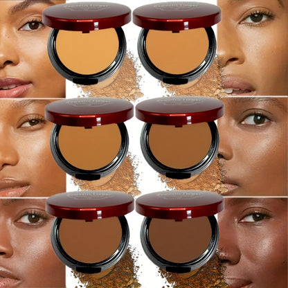 Contour & Foundation Powder Palette 6 Shades Matte Full Coverage Oil Control Waterproof Blush Bronzer Highlighter with Blending Puff Light to Dark Natural Finish
