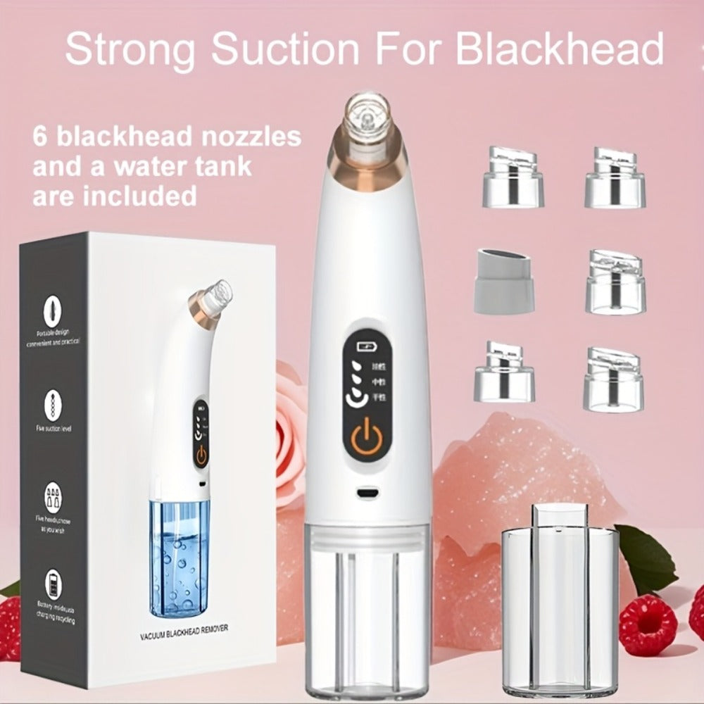 Rechargeable Blackhead Remover & Pore Cleanser Kit - USB Charging, Ergonomic Design with 3 Intensity Settings, Includes Multiple Nozzle Attachments, Ideal Skincare Gift for Enthusiasts