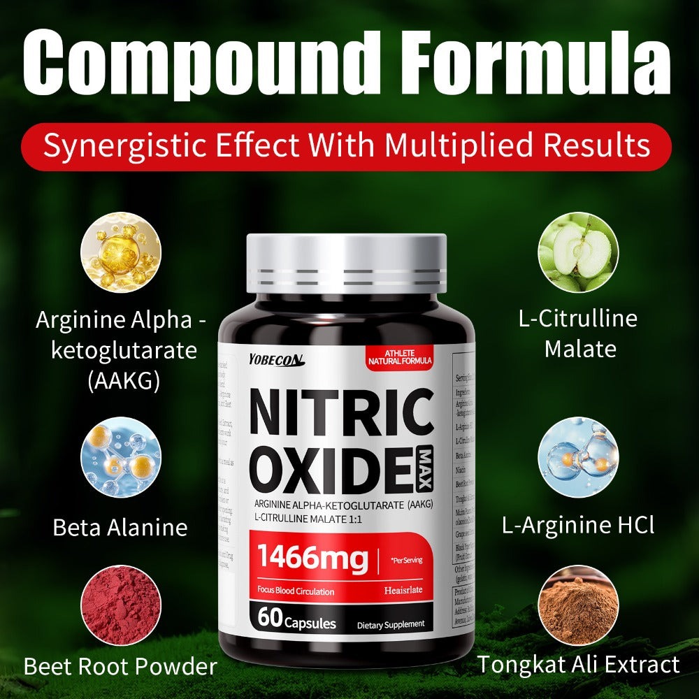 1466mg Nitric Oxide Supplement- Body Health Supplement with L Arginine, L Citrulline& Natural Beet Root, Suit for Athletes, Trainers, Men And Women, Ideal Gift
