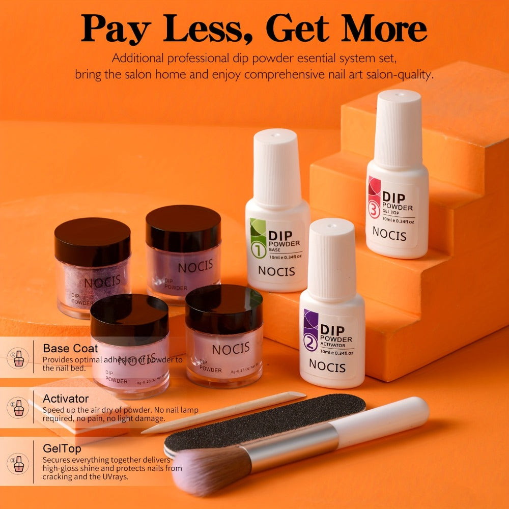 NOCIS Dip Powder Nail Kit Starter, 4 Colors Lilac Lavender Purple Glitter Nail Dipping Powder Essential Liquid Set with Base Top Coat Activator French Nail Art DIY At Home Manicure Salon All-in-One Beginner Kit