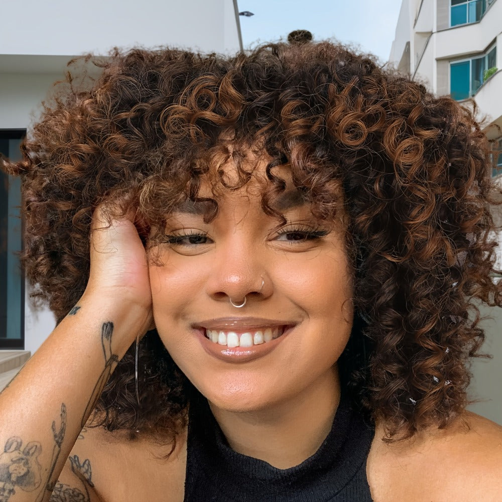 Afro Kinky Curly Wig for Black Women — Short Synthetic Wig with Bangs, 180% High Density, Natural Fluffy Curls, Stretch Cap, Daily Wear & Party, Fits All Head Sizes