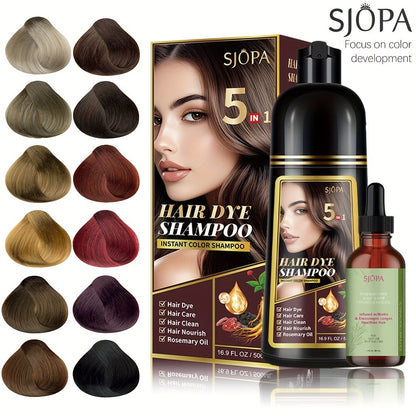 Hair Coloring Shampoo with Rosemary Hair Oil Gift Set — 5-in-1 Color & Care Formula, Moisturizing Glycerin, Gentle Non-Irritating, 16.91 oz Shampoo + Rosemary Oil, 12 Shades Available