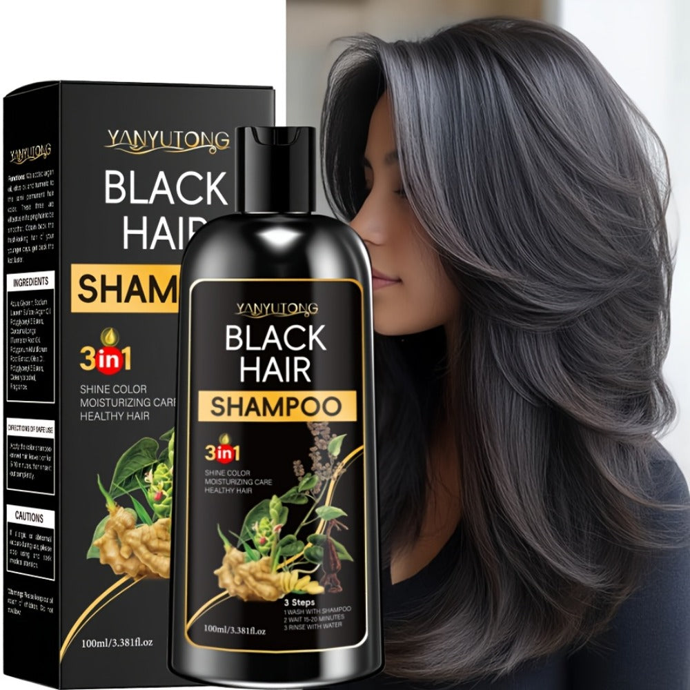 Hair Dye Shampoo Natural Plant Pigments – Covers Gray Hair Fast | 3.38oz Travel Size in Black, Brown & Chestnut Brown | Gentle, Moisturizing Color Shampoo