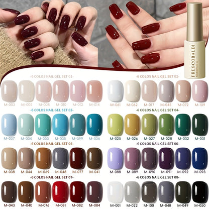 Gel Nail Polish Set 6pcs Solid Color Self-Leveling Soak-Off LED UV Nail Art Polish Popular Colors Daily Salon Manicure Kit Women
