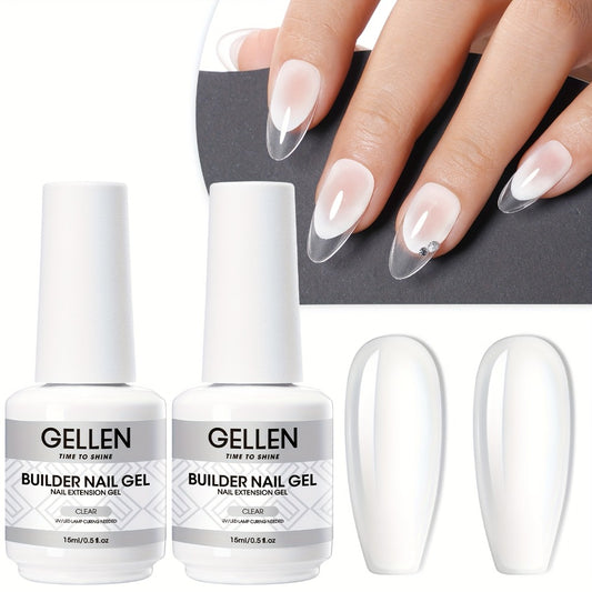 Builder Gel for Nails 7-in-1 - Self-Leveling Hard Gel Nail Strengthener & Extension Base, LED/UV Cured, 15ml - Clear Pink Nude Milky White Colors for DIY Salon Manicure 28+ Days Long Lasting