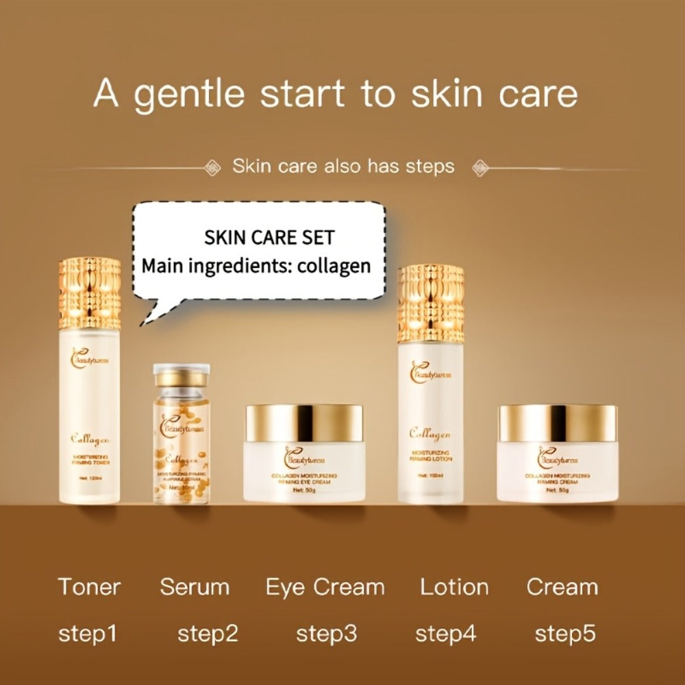 A Luxurious 14-Item Collagen Skincare Collection for Women, Designed to Hydrate And Firm The Skin with Sodium Hyaluronate And Niacinamide. It Offers Deep Moisture And Brightening Effects, And Comes in a Perfect Gift Box That Includes a Face Toner
