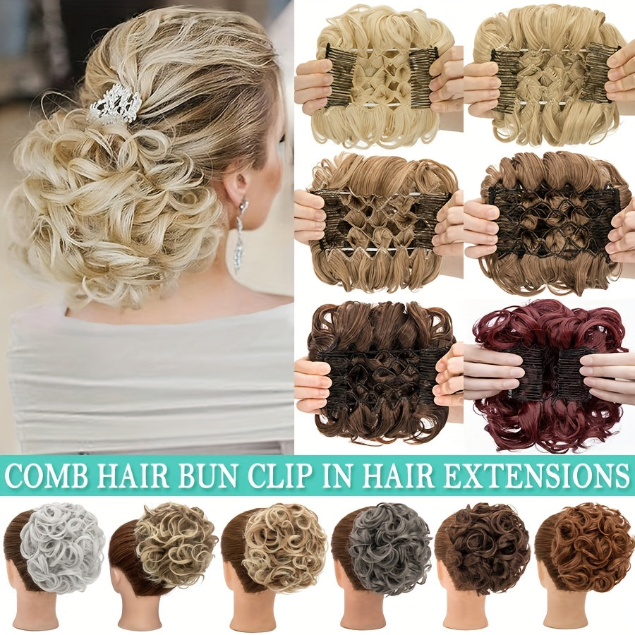 X-Thick Large Rose Bud Chignon Hairpiece Curly Dish Comb Clip In Ponytail Messy Bun Extensions Scrunchie Updo Synthetic Easy Stretch Hair Buns Hair Piece Wedding Party Halloween Christmas Daily For Women