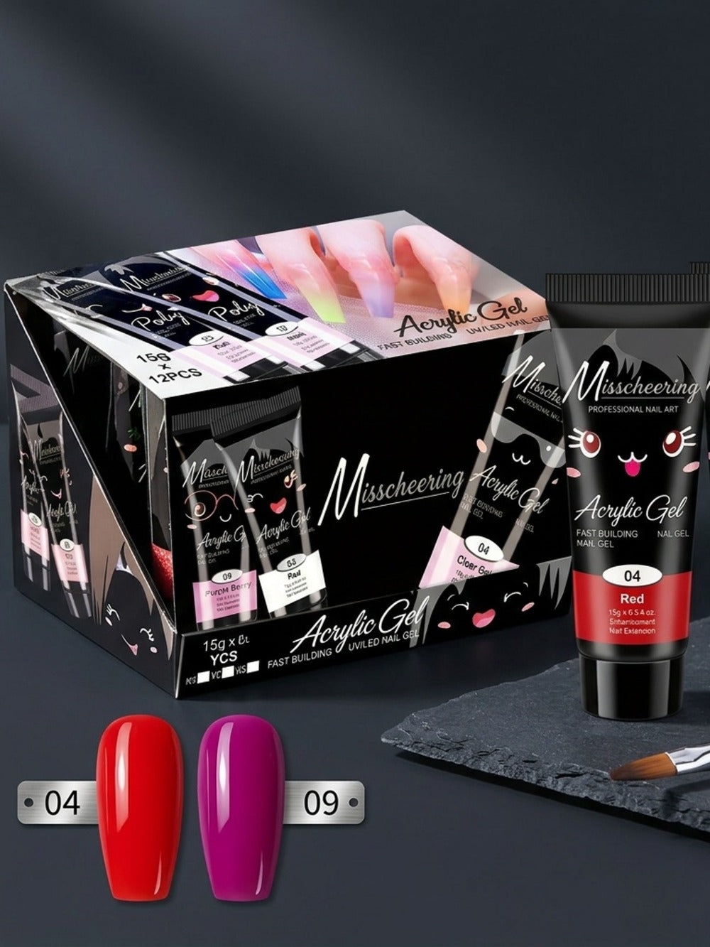 Polymerization Extension Gel Nail Art Kit, 12pcs Professional Semi-Permanent Resin Art Kit, - for 3D Modeling Gel Nail Strengthener - Long Lasting Supply, for Basic Polymerization Gel Nail Art Tools, Nail Art Design Beginner Kit