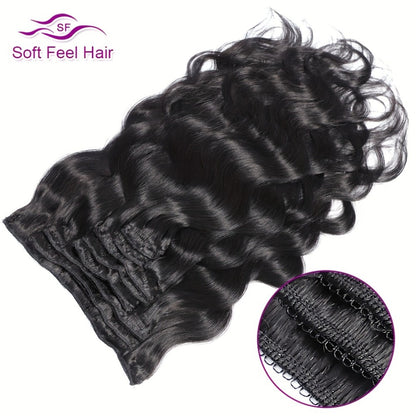 Clip In Human Hair Extensions Body Wave 8pcs 120g Full Head Real Human Hair Clip Ins Women Natural Black 1B Straight 12-26 Inch Thick Voluminous Seamless Blend