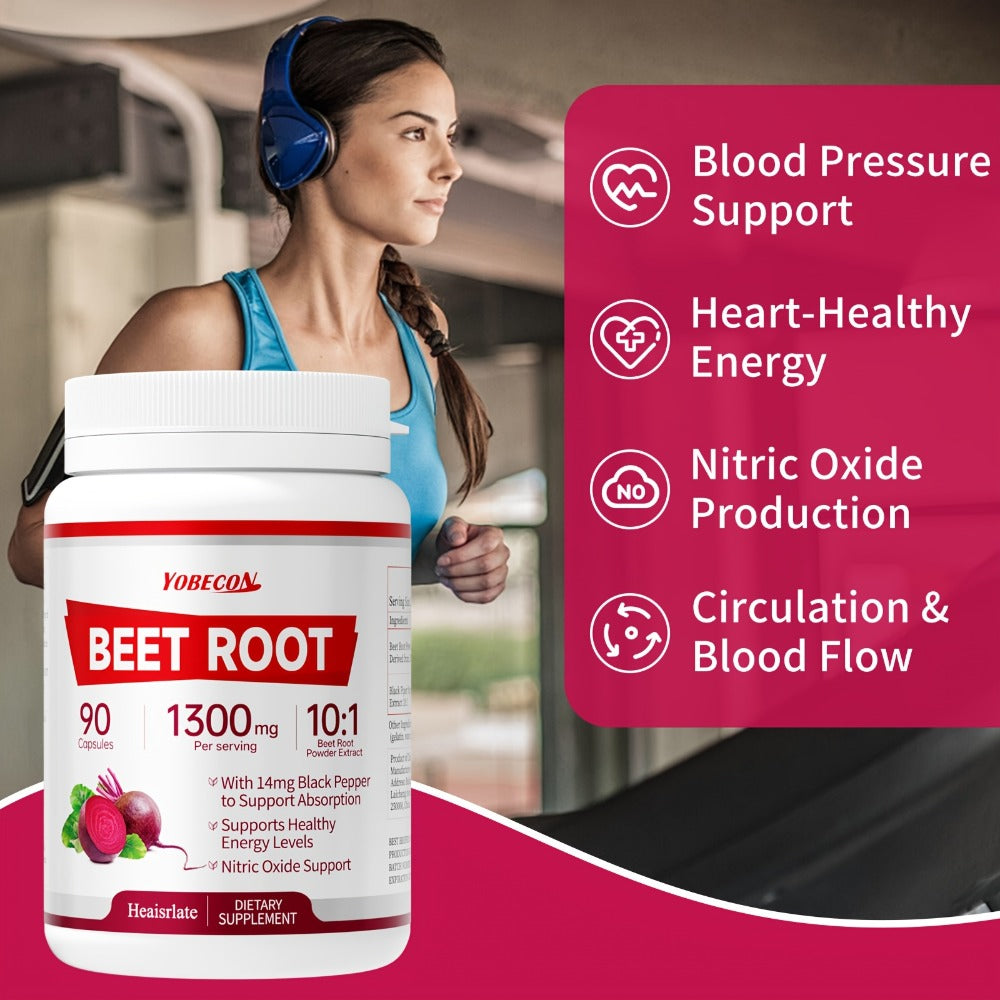 [Natural Nitric Oxide] Beet Root Capsules-1300mg High Strength Per Serving-Plant-Based Formula for Blood Flow, Intestinal Digestion, Energy & Circulation Support-Local Warehouse Vitamin Supplement, Vegetarian Capsules