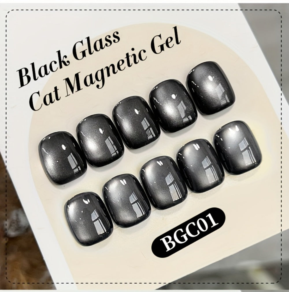 BORN PRETTY 0.34oz Black Glass Bead Black Color Cat Magnetic Gel Nail Polish With A Delicate Magnetic Powder Effect And Shiny Soak Off Gel